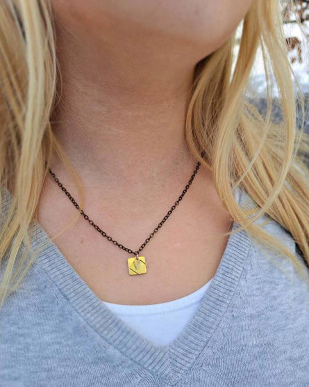 Square Leaf Dainty Brass Minimalist Necklace