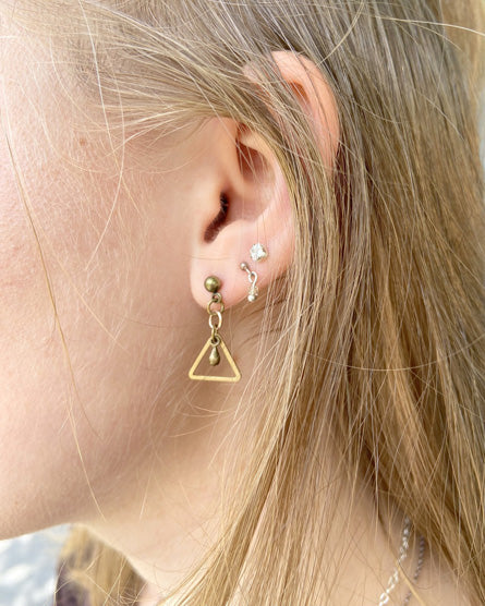 Triangle Raw Brass Mixed Metal Stud Earrings