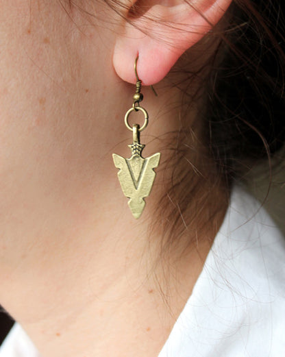 antique brass arrowhead earrings