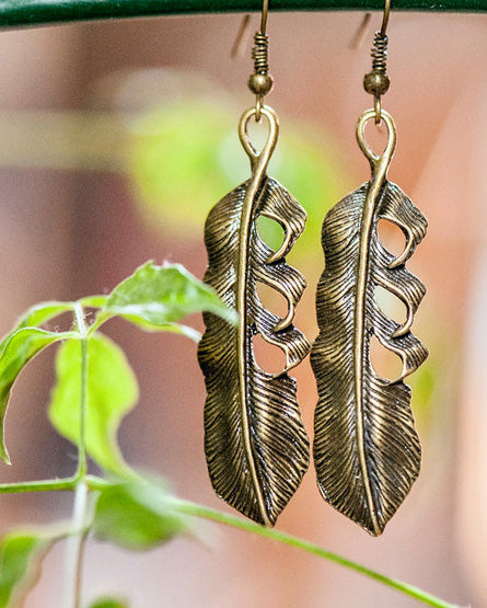 antique brass feather earrings