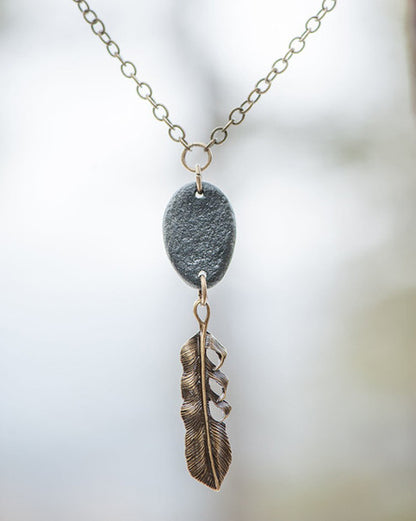 antique brass feather necklace