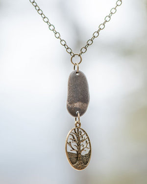 antique brass forest necklace