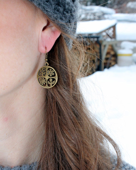 antique brass seasons earrings