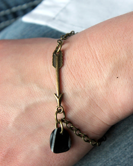 arrow + stone brass bracelet