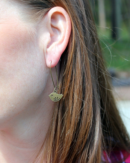 bird brass earrings