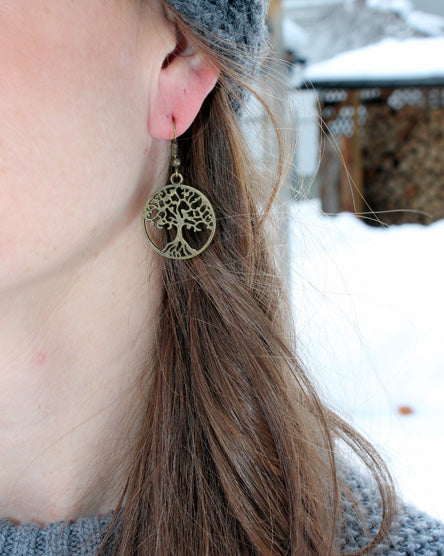 antique brass tree earrings
