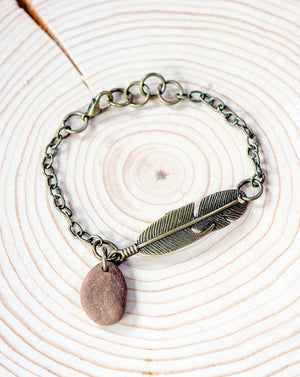 feather + river stone bracelet