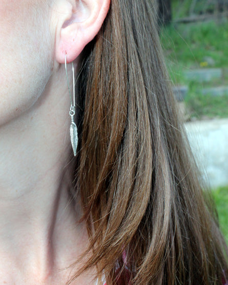 feather silver earrings