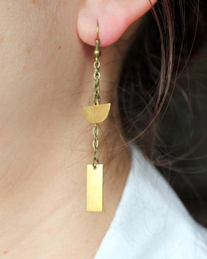 rectangle + half circle chain earrings