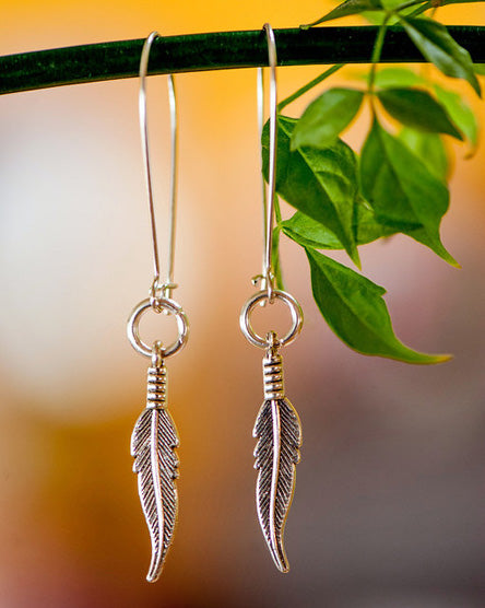 tribal feather silver earrings
