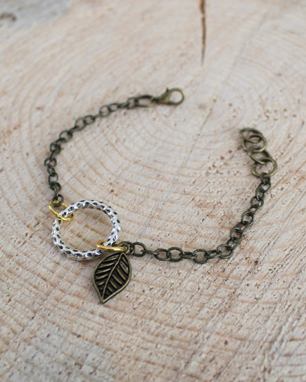 mixed metal brass leaf bracelet