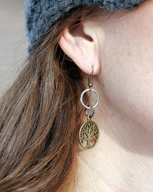 brass tree of life mixed metal earrings
