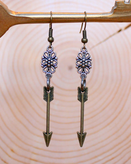 arrow + flower mixed metal earrings