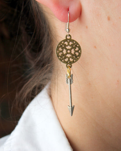 silver arrow mixed metal earrings