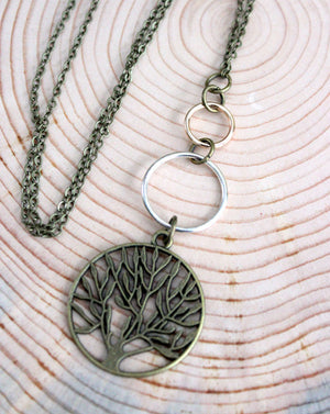 mixed metal tree necklace