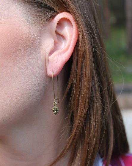 pine cone brass earrings
