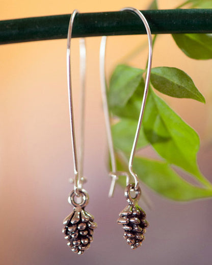 pine cone silver earrings