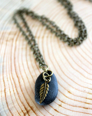 brass leaf + stone necklace