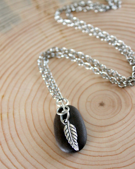 silver leaf + stone necklace