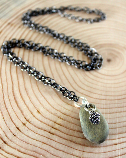 silver pine cone + stone necklace