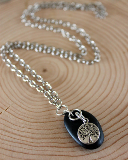 silver tree + stone necklace