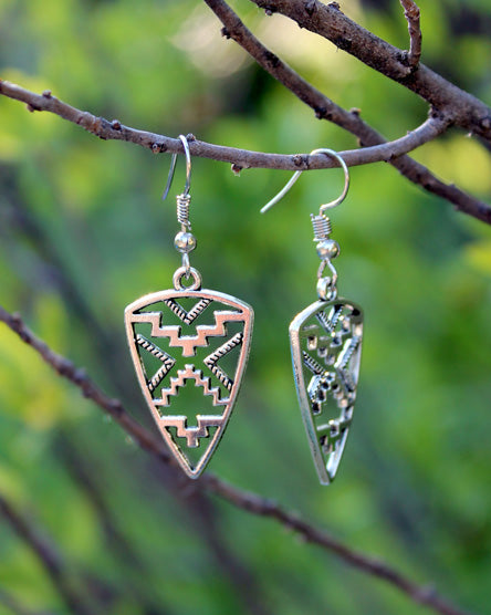 silver aztec triangle earrings