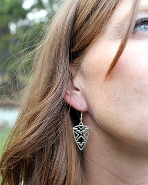 silver aztec triangle earrings