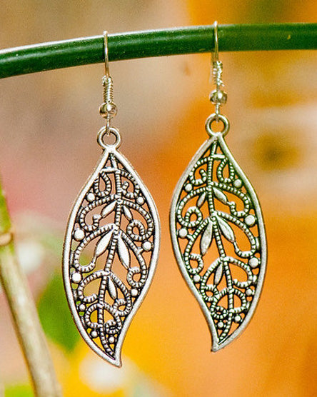 silver leaf earrings