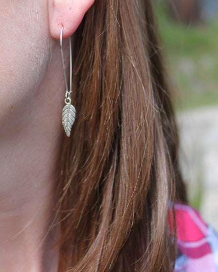 tiny leaf silver earrings