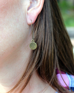 tiny tree brass earrings