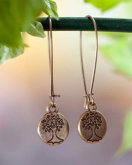 tiny tree brass earrings