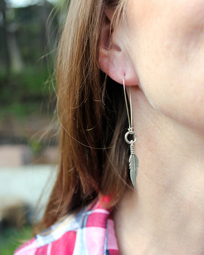 tribal feather silver earrings